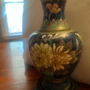 Intricate Floral Vase with Gold and Blue Accents